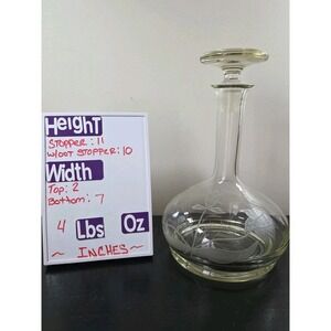Vintage Wine Decanter MCM Glass  W/Flower Etching Wide‎ Bottom Bareware